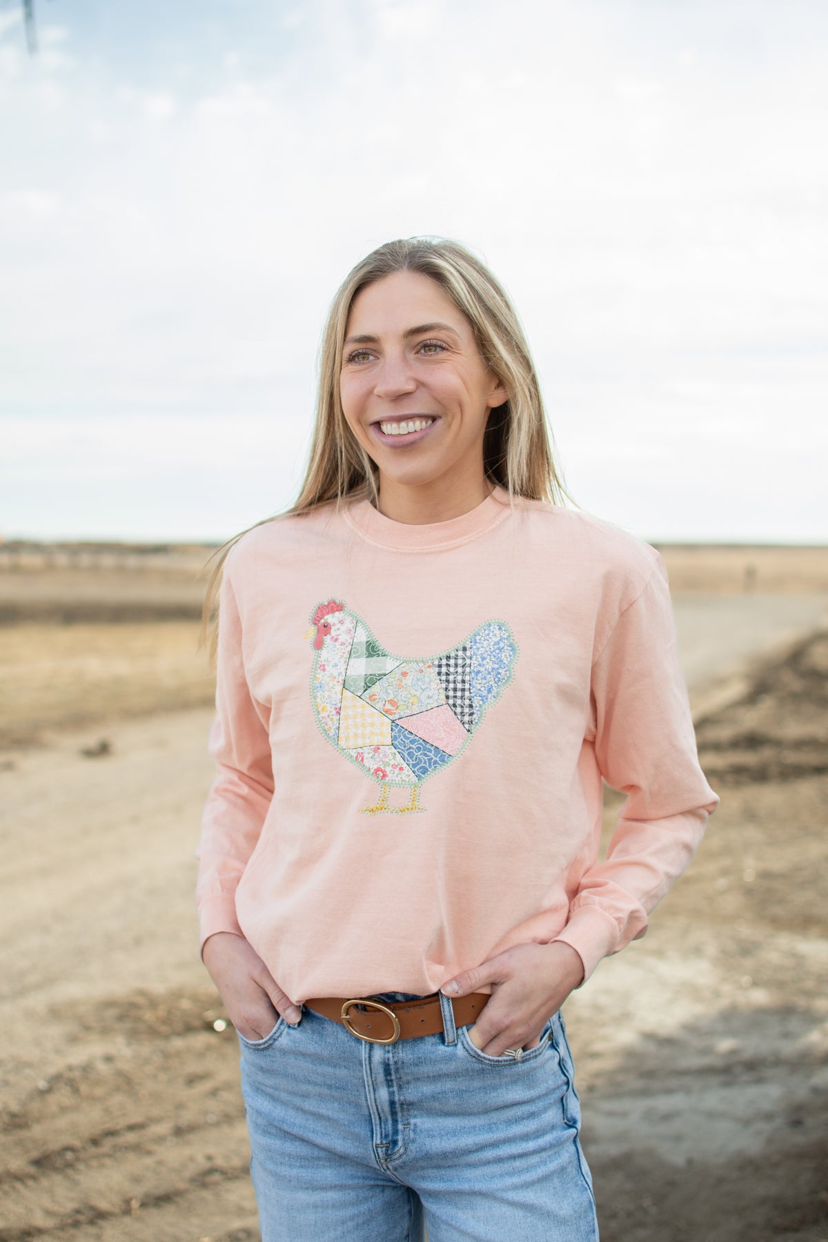 Patchwork Chicken Peach Long Sleeve