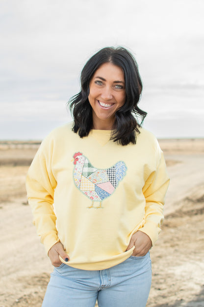 Patchwork Chicken Yellow Crewneck