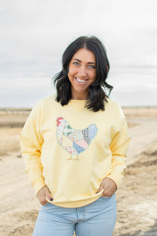 Patchwork Chicken Yellow Crewneck