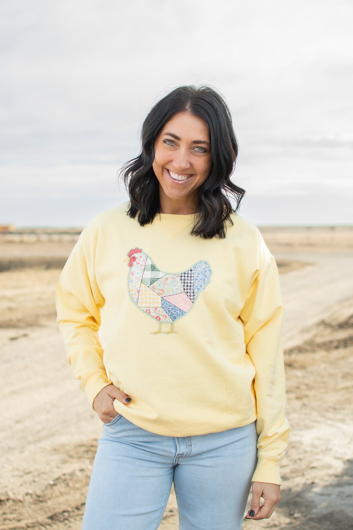 Patchwork Chicken Yellow Crewneck