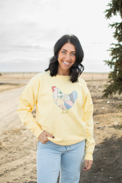 Patchwork Chicken Yellow Crewneck