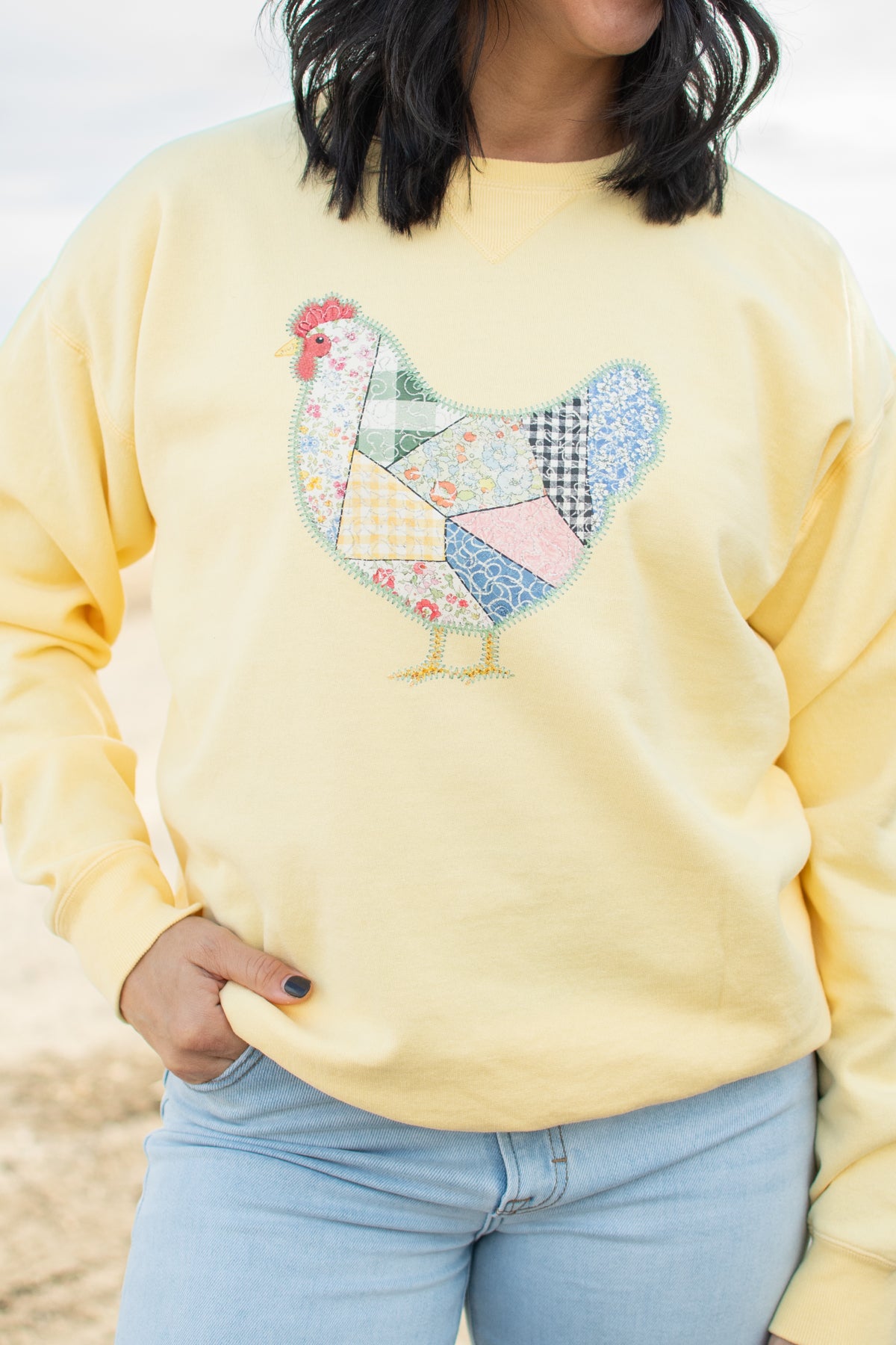 Patchwork Chicken Yellow Crewneck