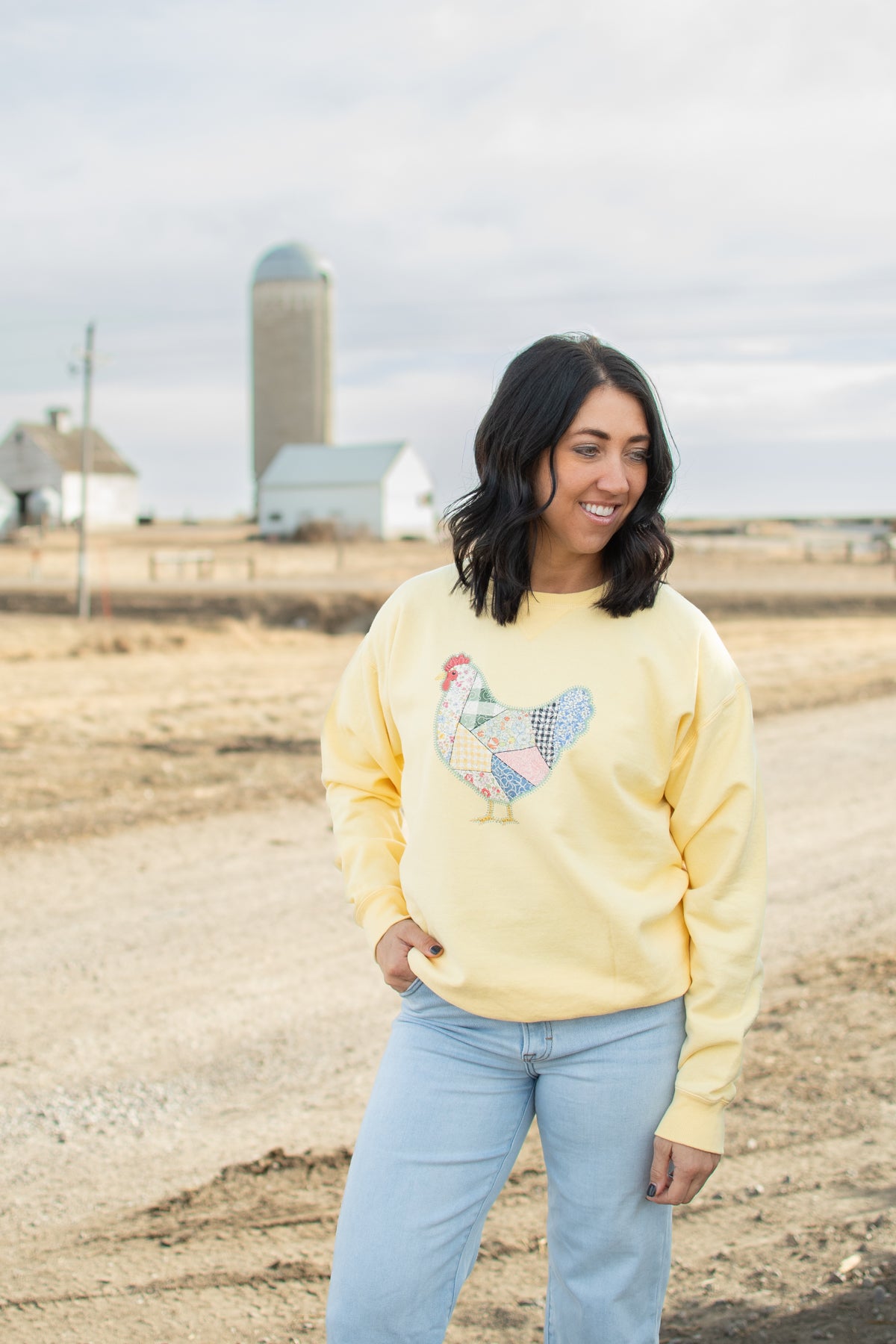Patchwork Chicken Yellow Crewneck