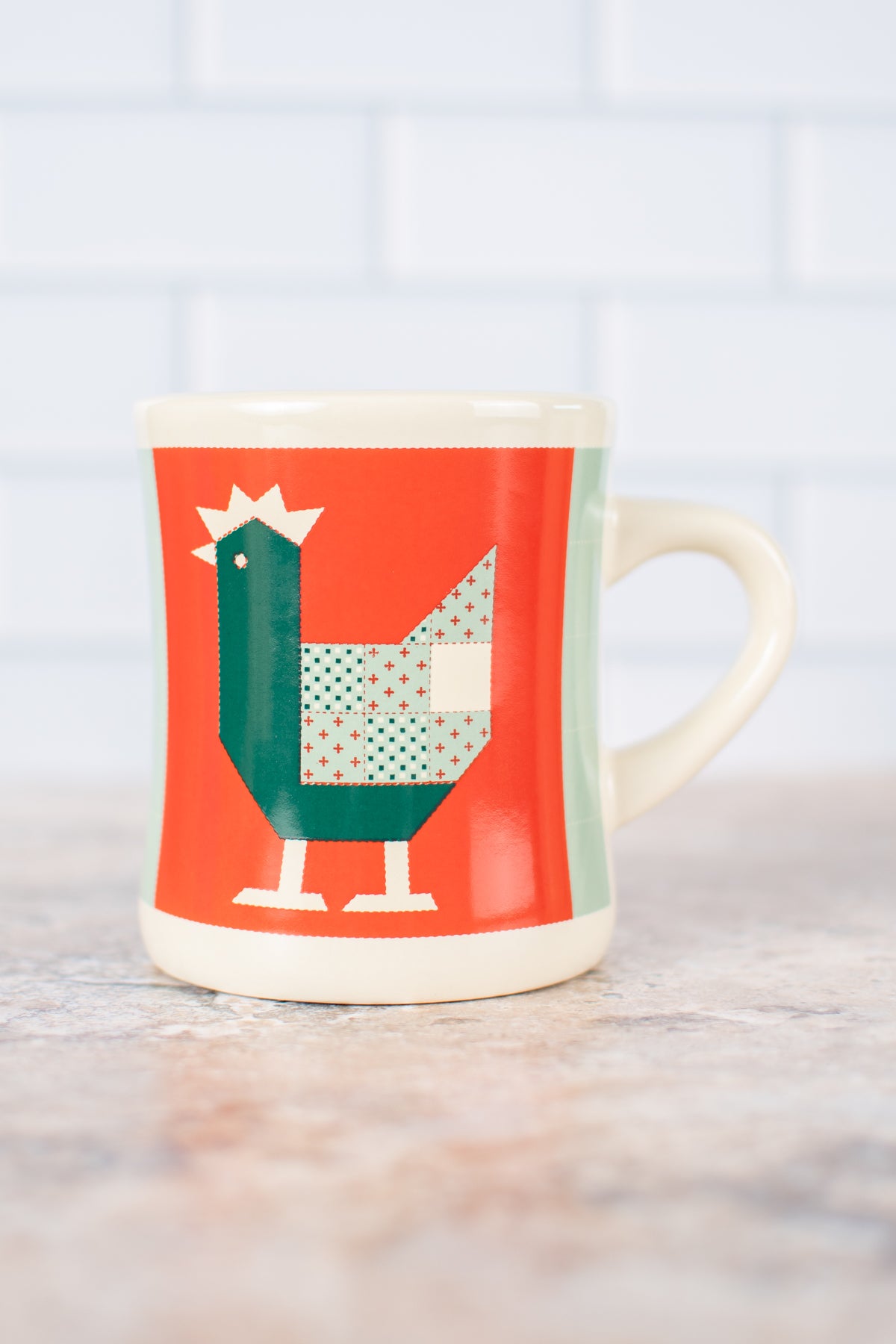 Patchwork Christmas Chicken Ceramic Mug