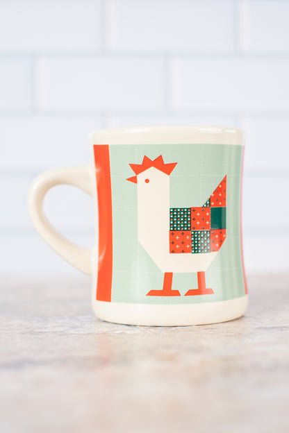 Patchwork Christmas Chicken Ceramic Mug