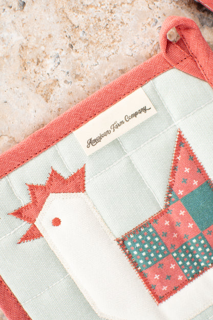 Patchwork Christmas Chicken Oven Mitt & Pot Holder Set