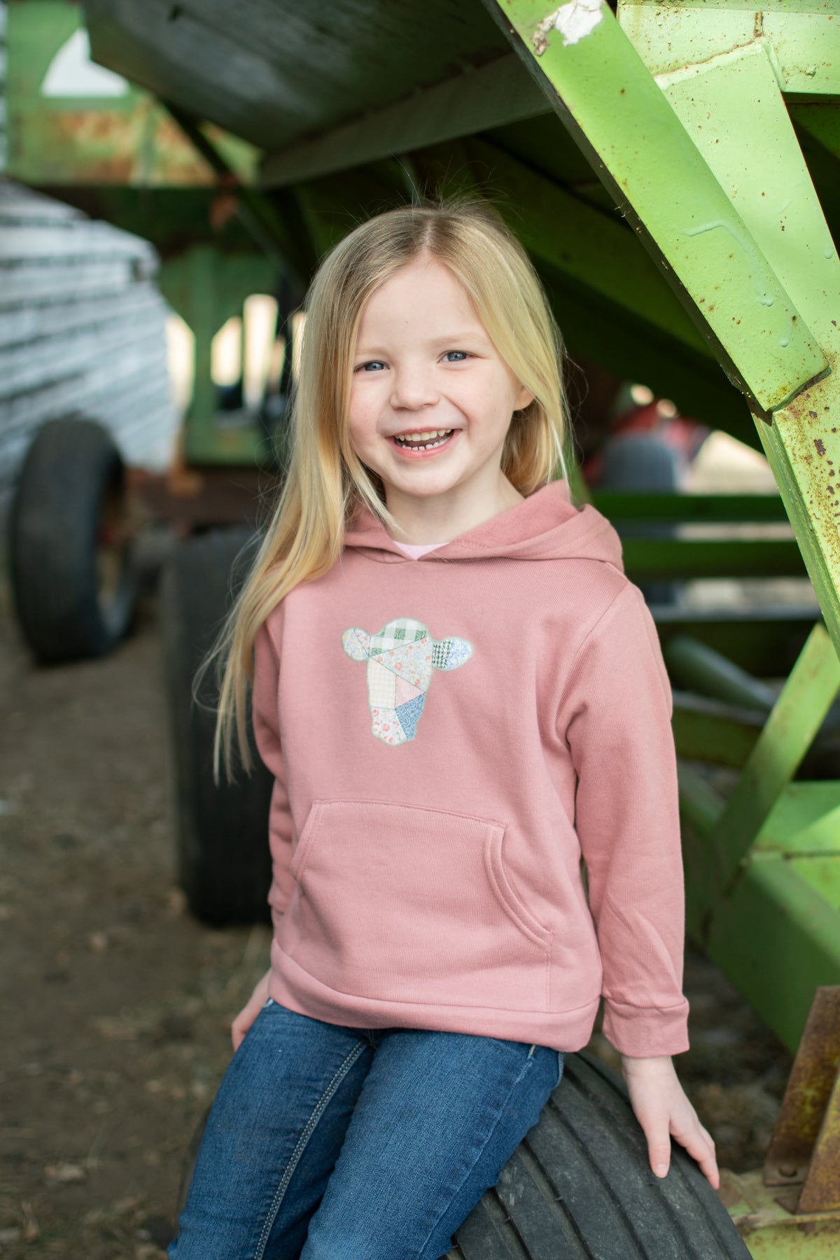 Patchwork Cow Toddler/Youth Mauve Hoodie