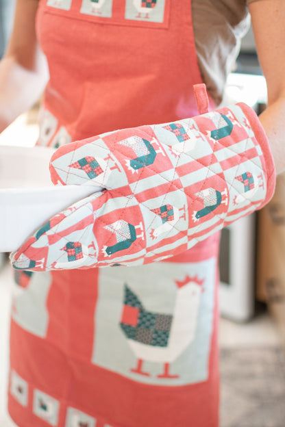 Patchwork Christmas Chicken Oven Mitt & Pot Holder Set