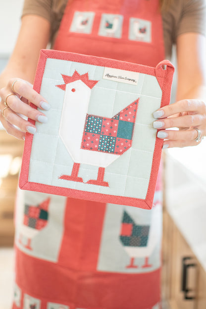 Patchwork Christmas Chicken Oven Mitt & Pot Holder Set