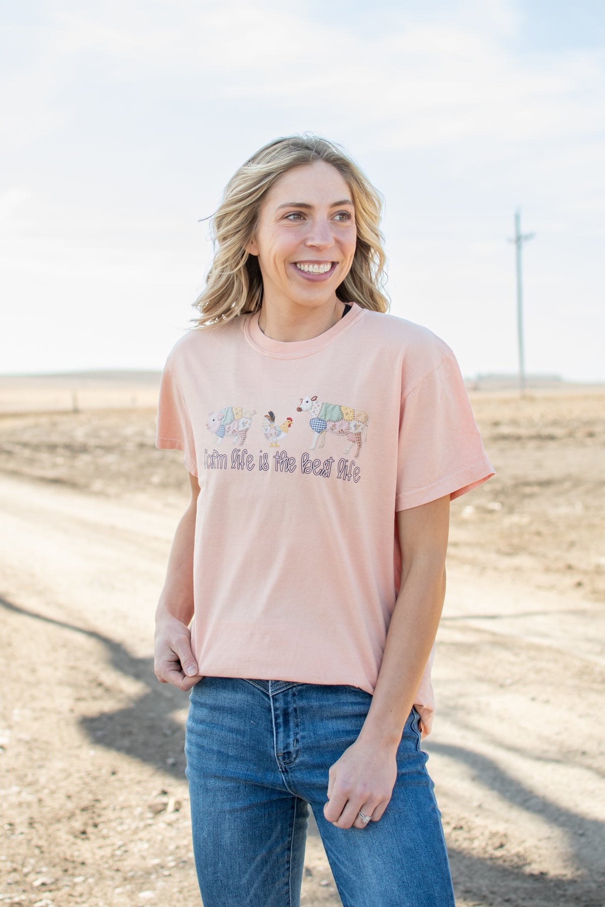 Patchwork 'Farm Life is the Best Life' Peach Tee