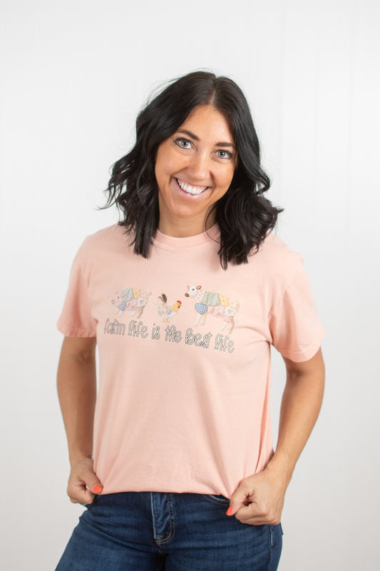 Patchwork 'Farm Life is the Best Life' Peach Tee
