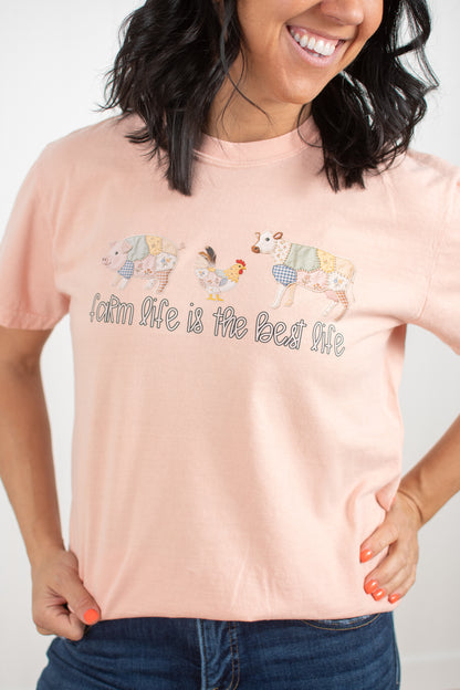 Patchwork 'Farm Life is the Best Life' Peach Tee