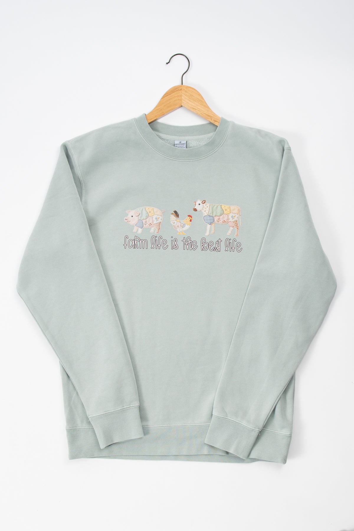 Patchwork 'Farm Life is the Best Life' Sage Crewneck
