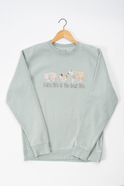 Patchwork 'Farm Life is the Best Life' Sage Crewneck