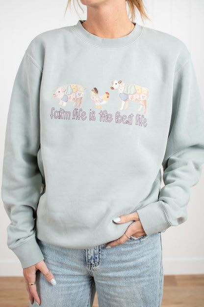Patchwork 'Farm Life is the Best Life' Sage Crewneck