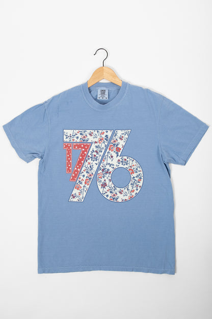 Patriotic Floral '1776' Blue Tee