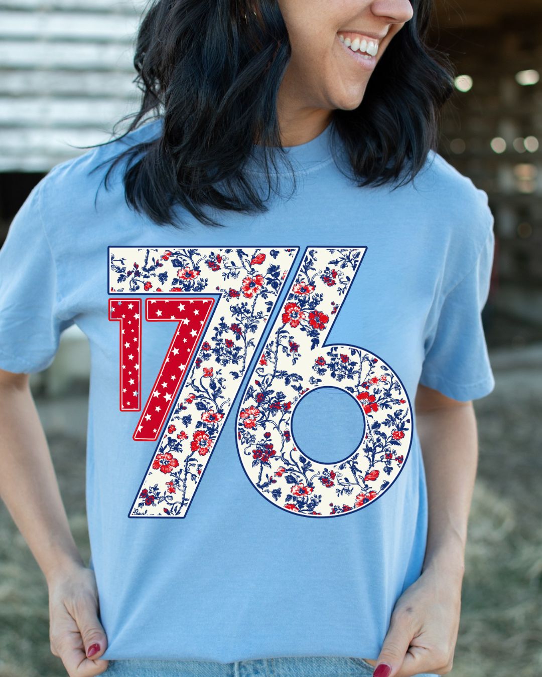 Patriotic Floral '1776' Blue Tee