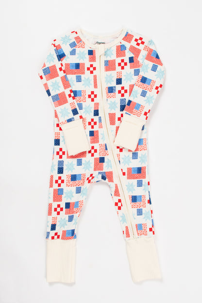 Patriotic Patchwork Baby Ribbed Cotton Zippy