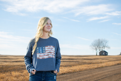 Patriotic Quilted American Flag Navy Crewneck