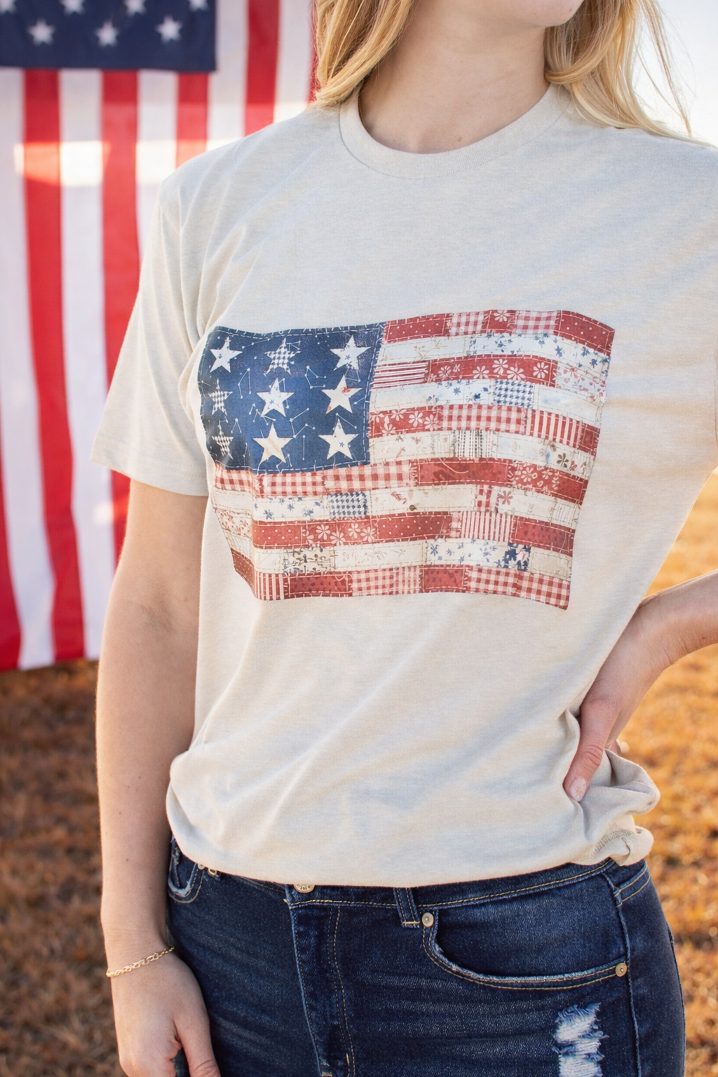 Patriotic Quilted American Flag Tee