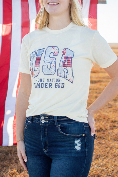 Patriotic Quilted 'USA' Ivory Tee