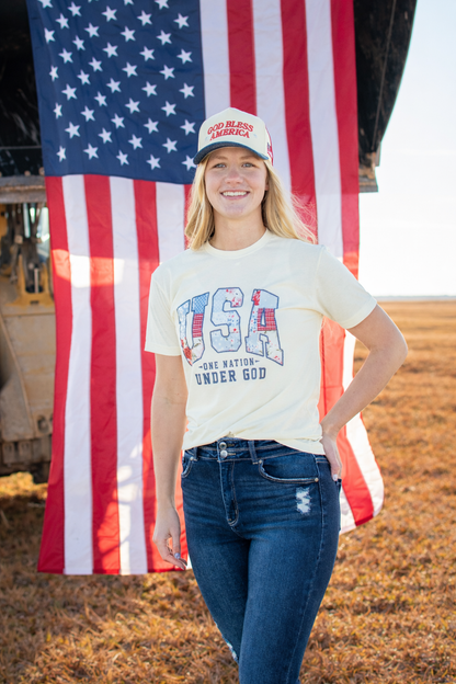 Patriotic Quilted 'USA' Ivory Tee