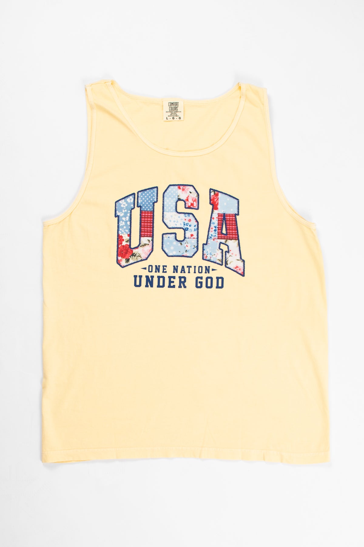 Patriotic Quilted 'USA' Yellow Tank Top