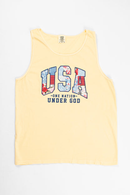 Patriotic Quilted 'USA' Yellow Tank Top