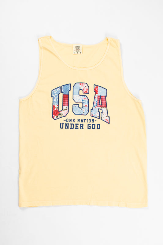 Patriotic Quilted 'USA' Yellow Tank Top