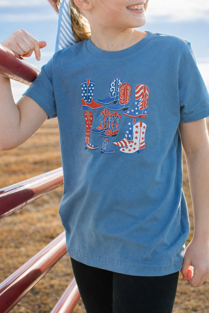 Patriotic Western Boots Blue Toddler/Youth Tee