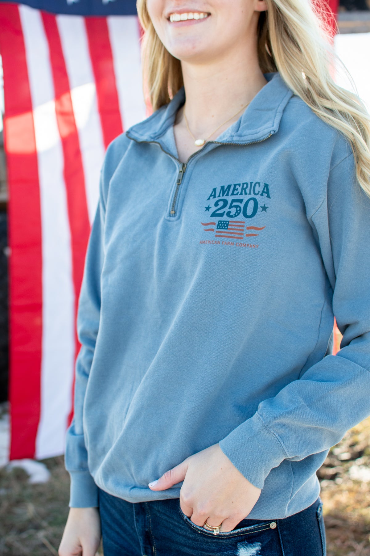 Patriotic 'America 250' Blue 1/4 Zip