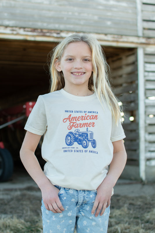 Patriotic 'American Farmer' Tractor Ivory Toddler/Youth Tee