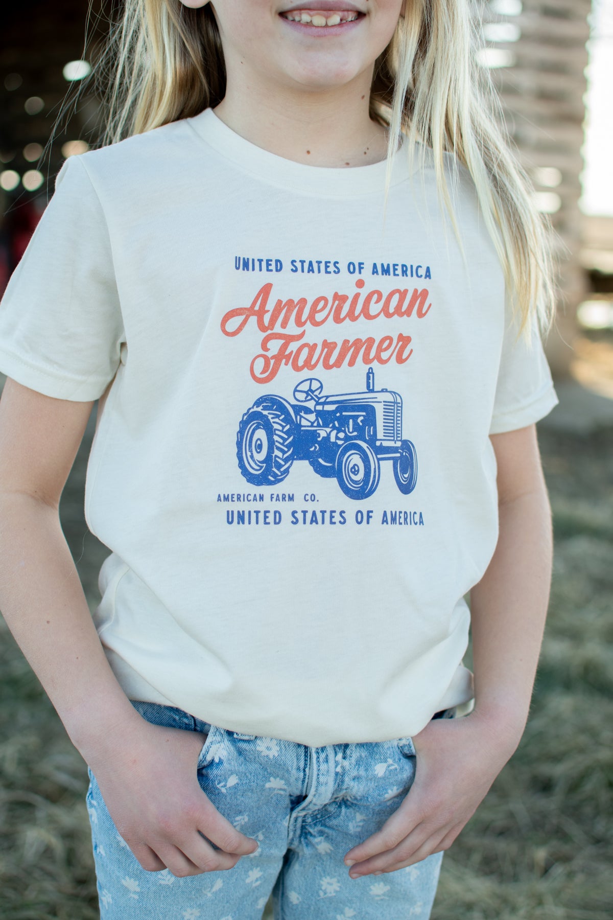 Patriotic 'American Farmer' Tractor Ivory Toddler/Youth Tee