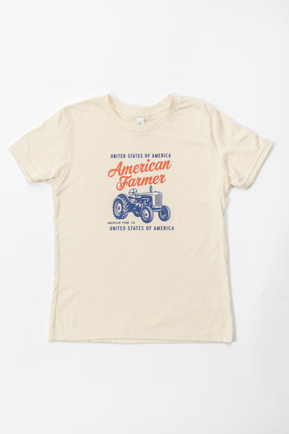 Patriotic 'American Farmer' Tractor Ivory Toddler/Youth Tee