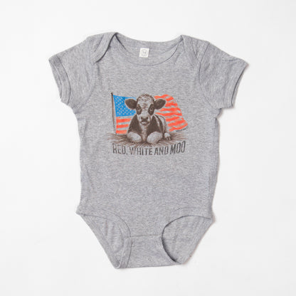 Patriotic Calf 'Red, White, & Moo' Baby Onesie