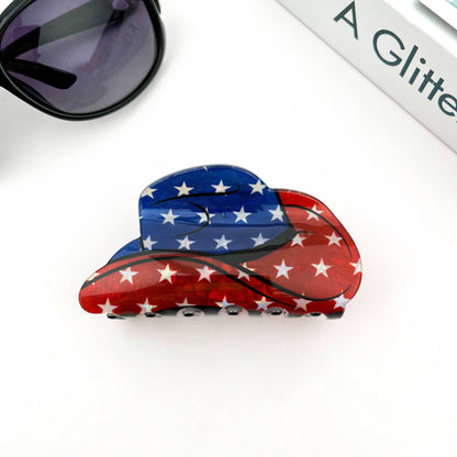 Patriotic Cowboy Hat Hair Claw Clip