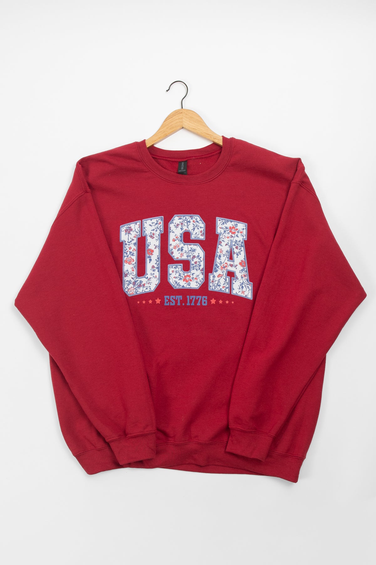 Patriotic Floral 'USA' Red Crewneck
