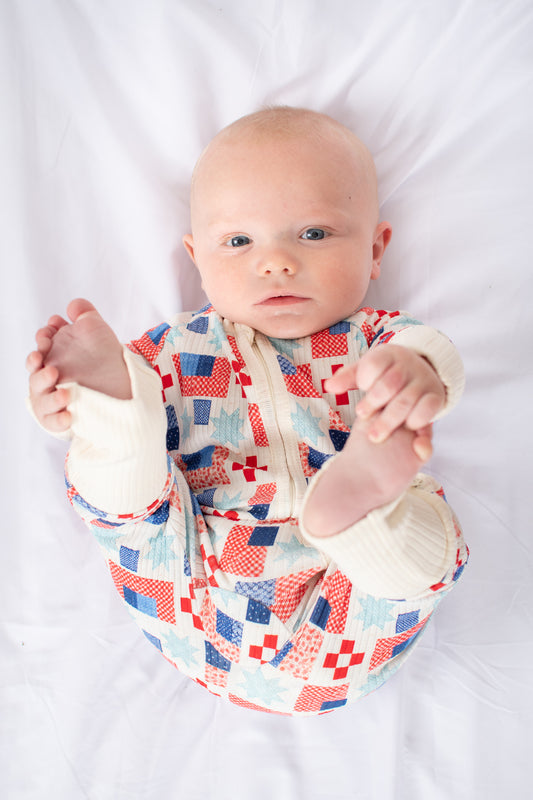 Patriotic Patchwork Baby Ribbed Cotton Zippy