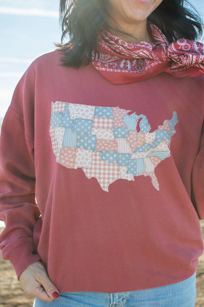 Patriotic Patchwork United States Crewneck