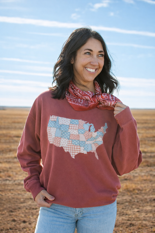 Patriotic Patchwork United States Crewneck