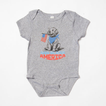 Patriotic Puppy 'God Bless America' Gray Onesie