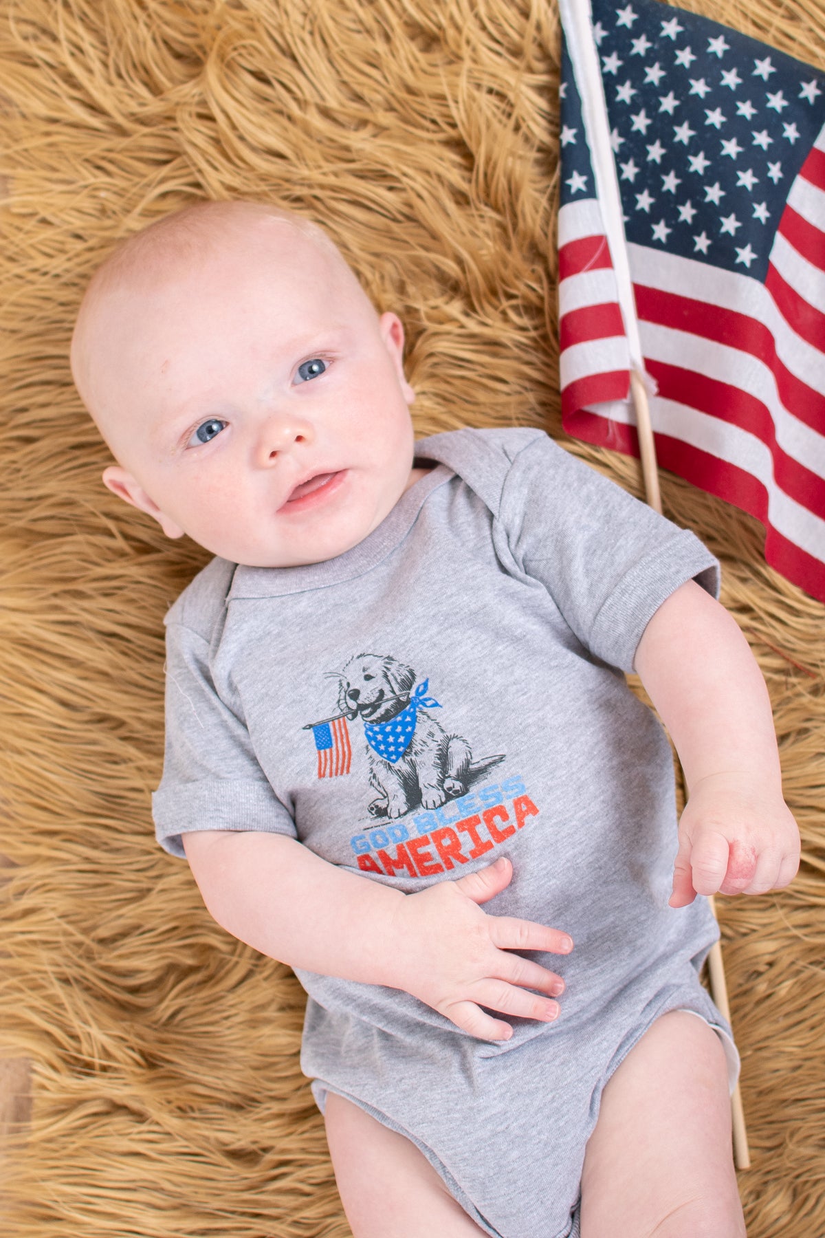 Patriotic Puppy 'God Bless America' Gray Onesie