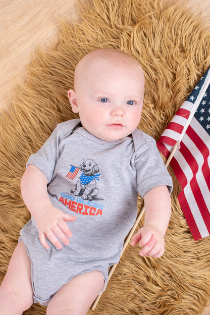 Patriotic Puppy 'God Bless America' Gray Onesie