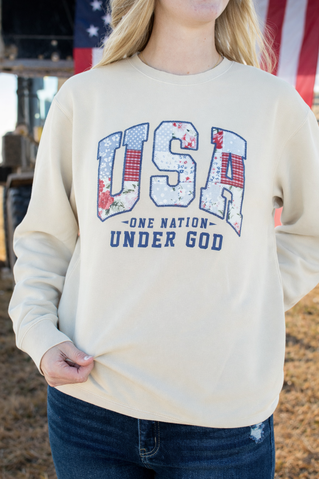 Patriotic Quilted 'USA' Crewneck