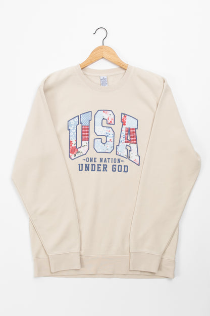Patriotic Quilted 'USA' Crewneck
