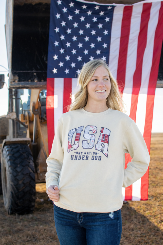 Patriotic Quilted 'USA' Crewneck