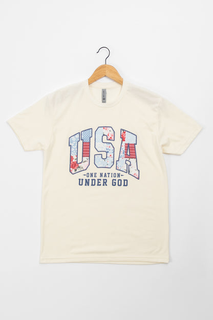 Patriotic Quilted 'USA' Ivory Tee