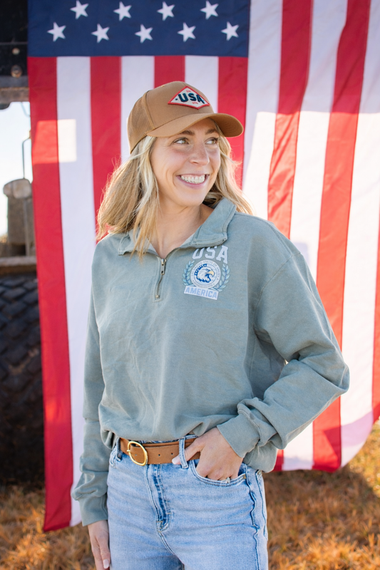 Patriotic 'USA' Blue Seal Grey 1/4 Zip