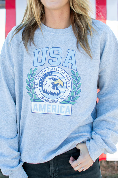 Patriotic 'USA' Blue Seal Grey Crewneck