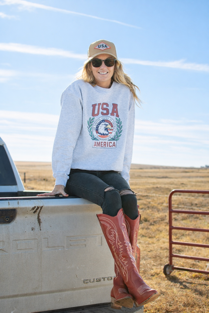Patriotic 'USA' Red Seal Ash Crewneck